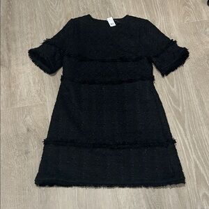 Ann Taylor Black Textured Fringe-Trim Mini Dress